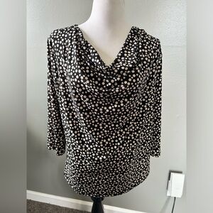 Eileen‎ Tracy women’s XL black/cream polkadot blouse with 3/4 sleeve Mule neck